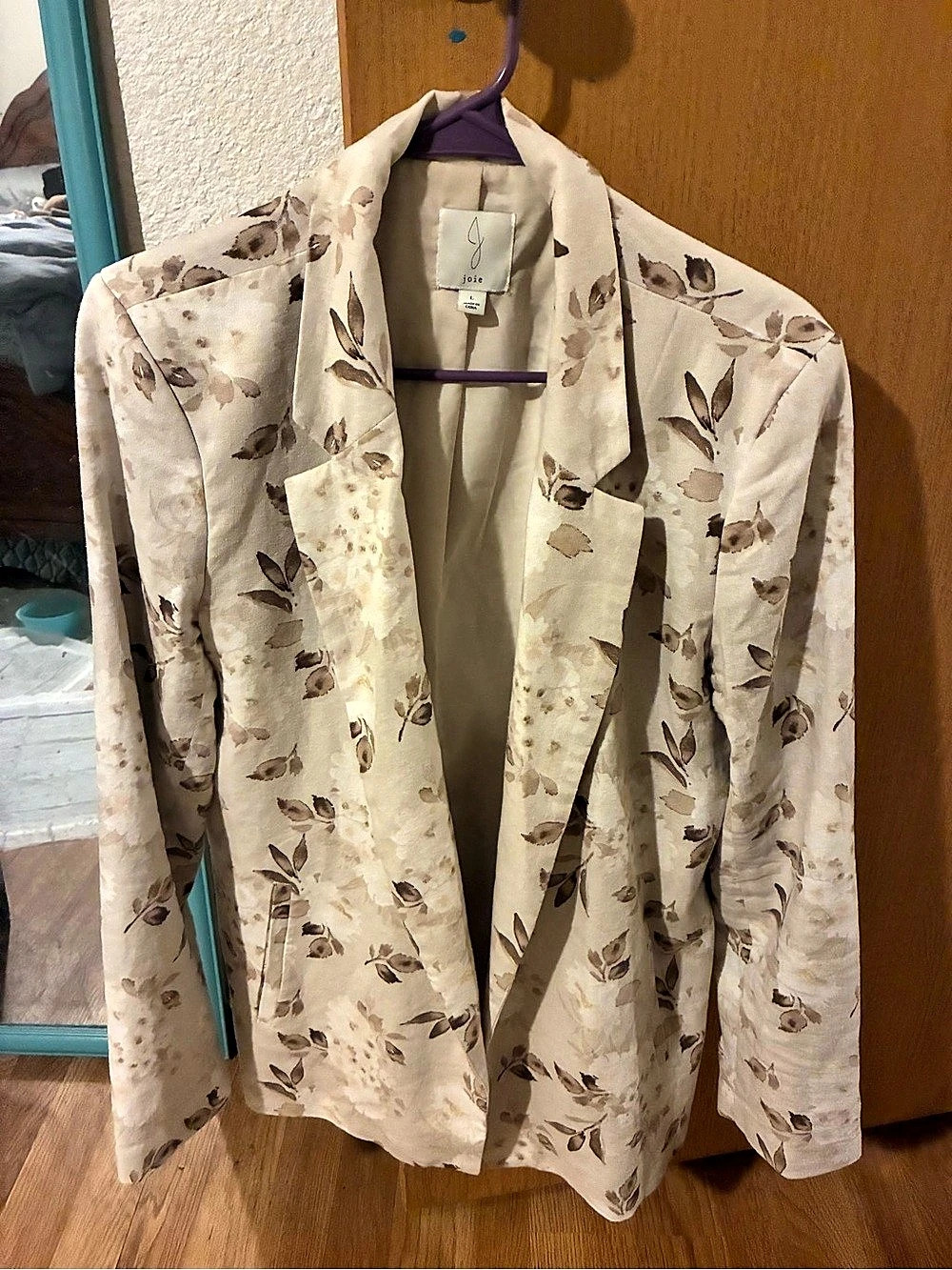 Joie Floral Linen Blend Blazer Jacket Floral in Cream & Brown